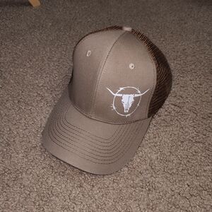 Brown Trucker Hat with Bull Skull Design